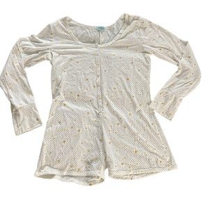 Women’s size medium BH PJ’s Cheeky One Piece Pajama with Dots & Gold Stars